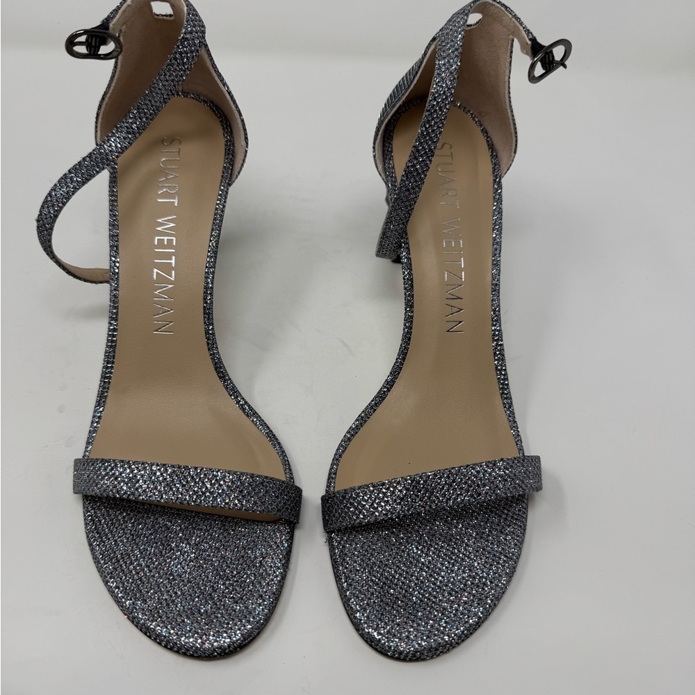 Stuart Weitzman Silver Heels with Glittery Finish